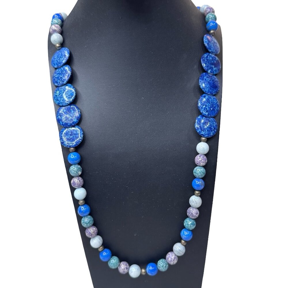 Vintage 36" Sterling Silver Lapis Lazuli Gemstone Blue Cooling Beaded Necklace